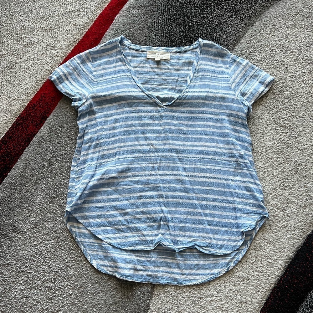 Cloth & Stone Blue Stripped V Neck Tee